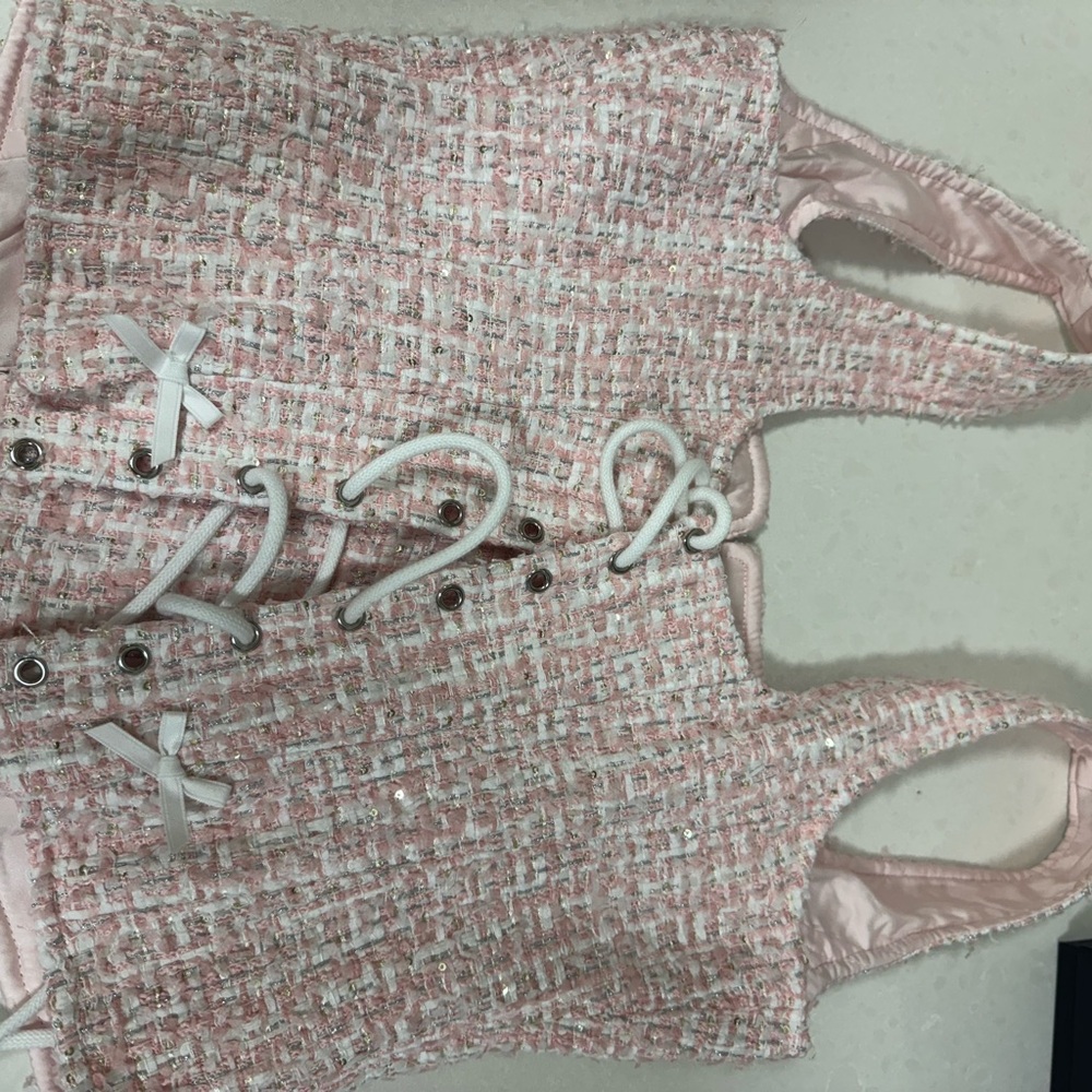 Guizio Pink and White Tweed corset - Picture 3 of 5